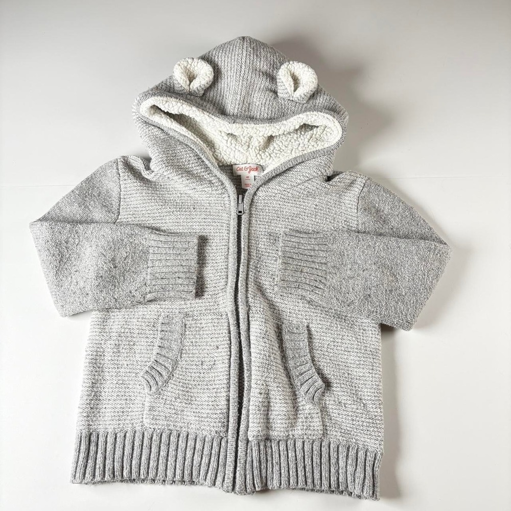 Cozy Bear Ear Chunky Knit Cardigan 4T